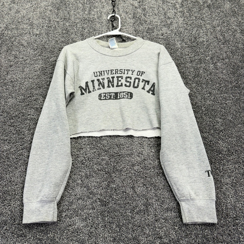 Gildan Sweatshirt Womens S Gray University of Minnesota Cropped Raw Hem